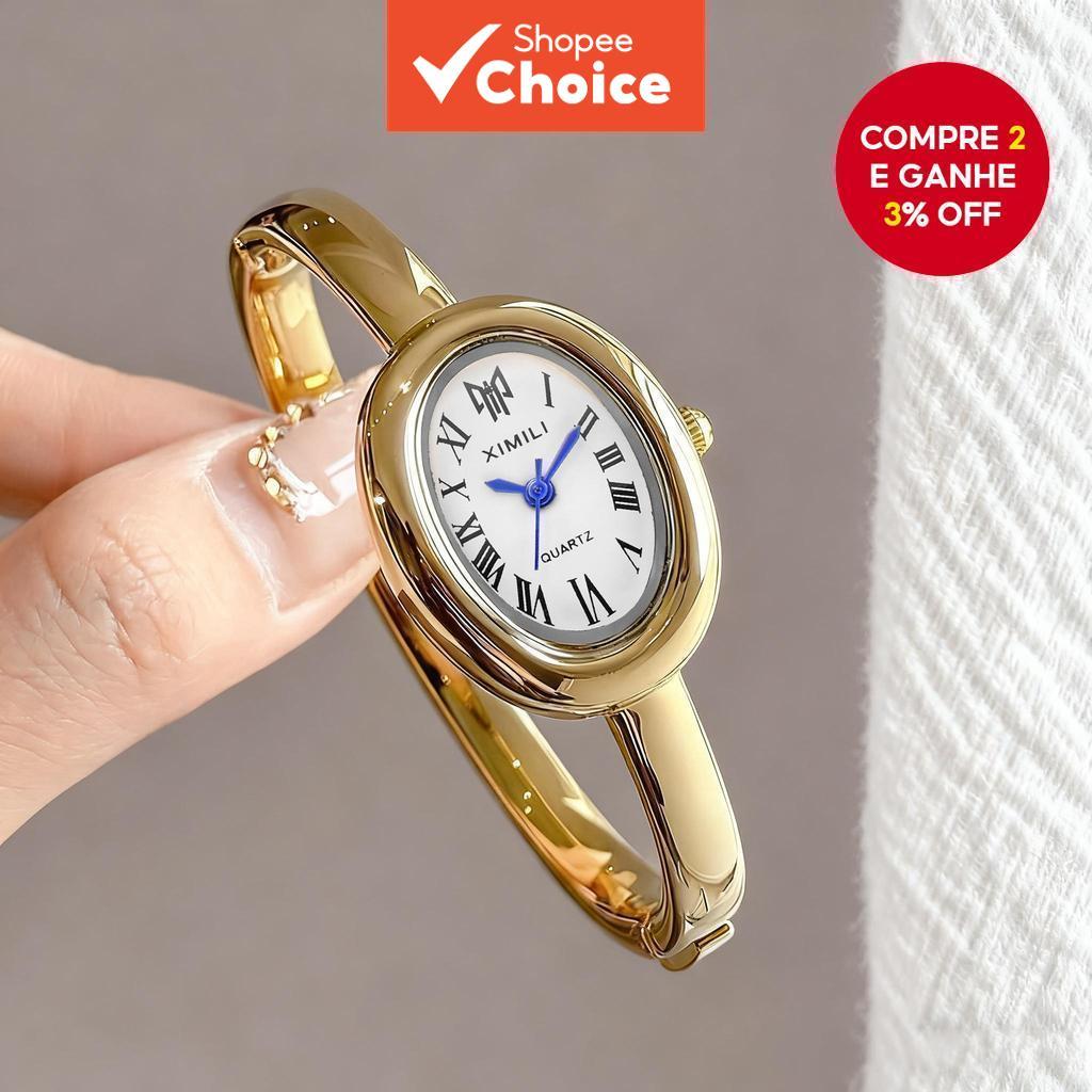  Relógio de Quartzo Feminino com Pulseira de Pulseira Pequeno Roma Dial Retro Clássico Elegante