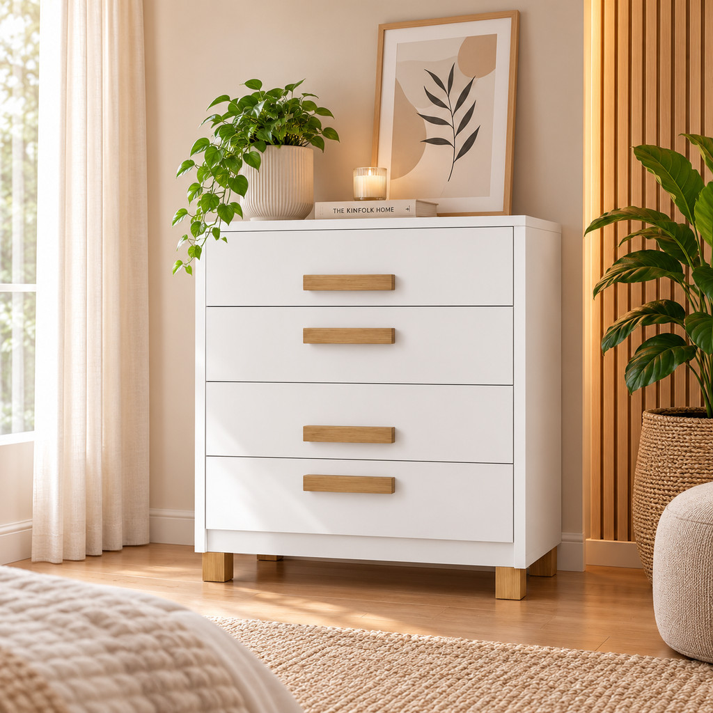 Móvel Organizador 4 Gavetas Branco Moderno para Quarto Closet Sala de Estar Compacto Premium