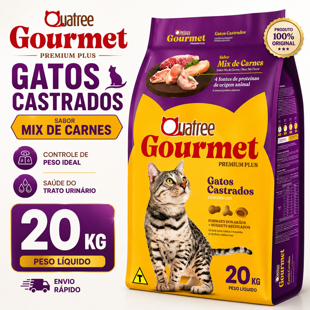 Ração Quatree Gourmet gatos castrados 20kg