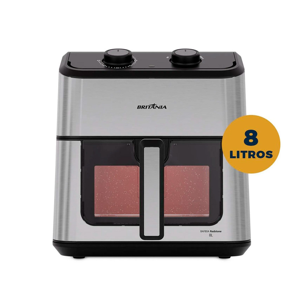 Air Fryer Britânia 8 Litros Redstone Visor Glass BAF80A 127v