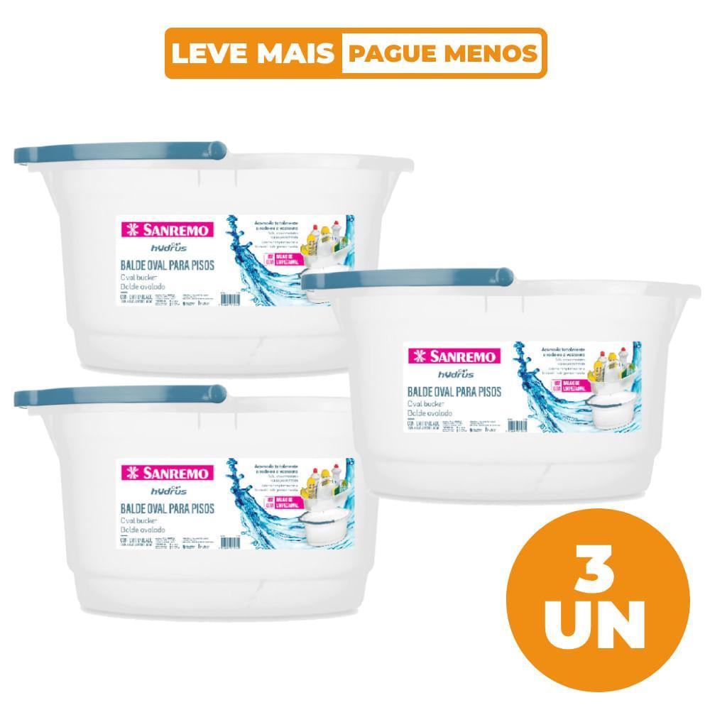 Kit 3 Balde Oval Plástico Transparente com Alça 14L Hydrus Sanremo