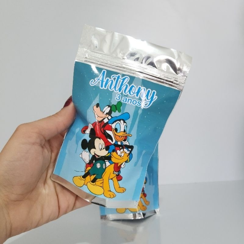 SAQUINHO METALIZADO TURMA DO MICKEY DISNEY LEMBRANCINHA PERSONALIZADA PARA FESTA INFANTIL ANIVERSÁRIO DE MENINO