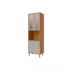 Paneleiro de Cozinha Cristaleira Celeste c/ 4 Portas (2 c/ Vidro Reflecta) e 1 Nicho 70cm Cinamomo/Off White - MGM