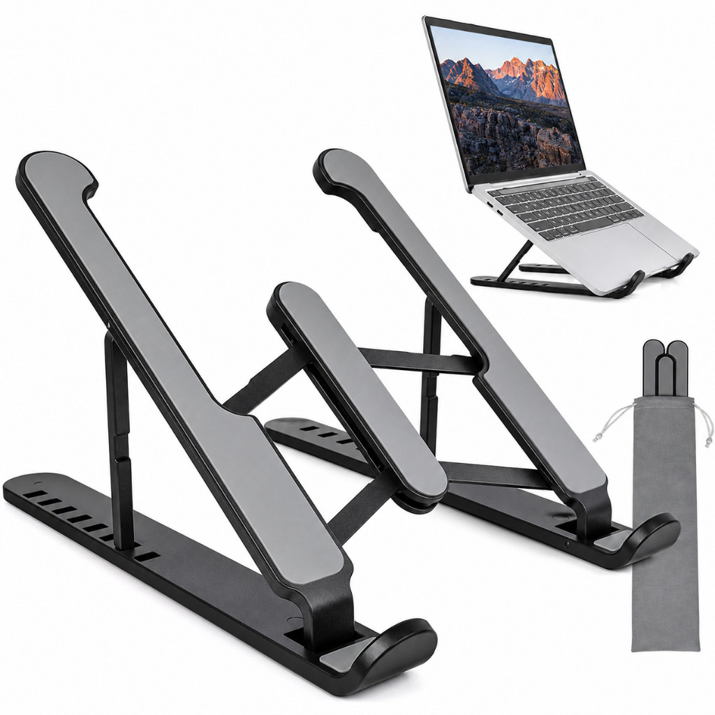 Suporte para Notebook Dobrável em Metal Ajustável e Portátil, Base Antiderrapante Home Office e Trabalho