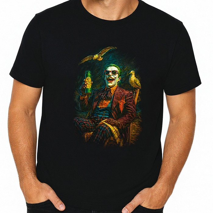 Camiseta Preta Estampa Coringa Inspirada no Clássico | Malha 100% Algodão | Unissex | Adulto e Infantil Masculina Femini