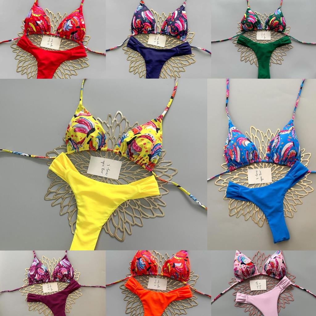 Biquini Feminino Novo estilo quente menina estilo impresso Split maiô contraste cor maiô férias
