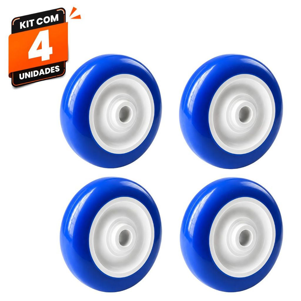 Kit 4 Rodas Rodinhas Carrinho Supermercado Mercado Ajax 4" PVC Azul 100kg Alta Resistência para Carrinhos Comerciais