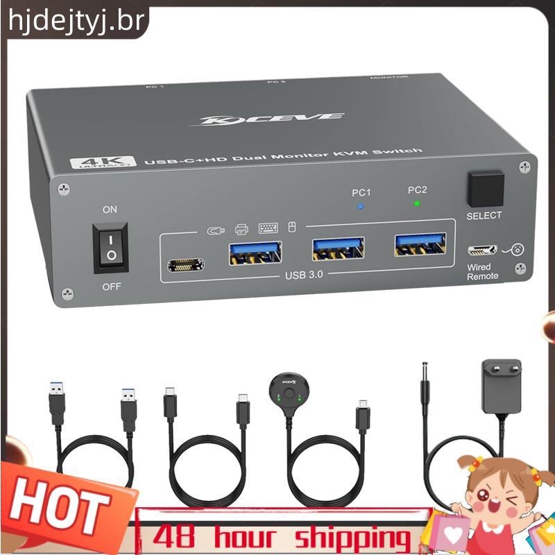 4K USB C KVM Switch 2 Monitores 2 Computadores , 4K @ 60Hz Monitor Duplo 3.0 Typ