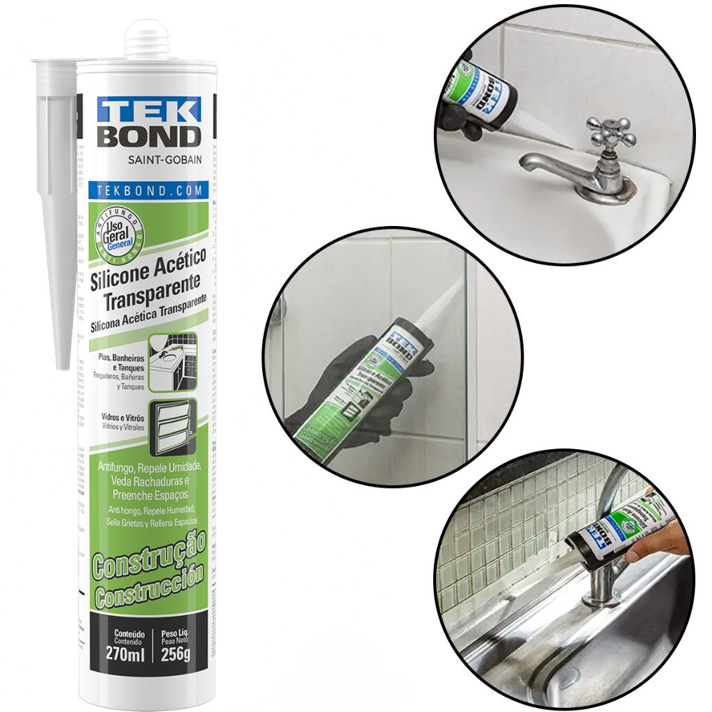Silicone Acético TekBond Transparente Vedação Selante Construção 270ml/256g