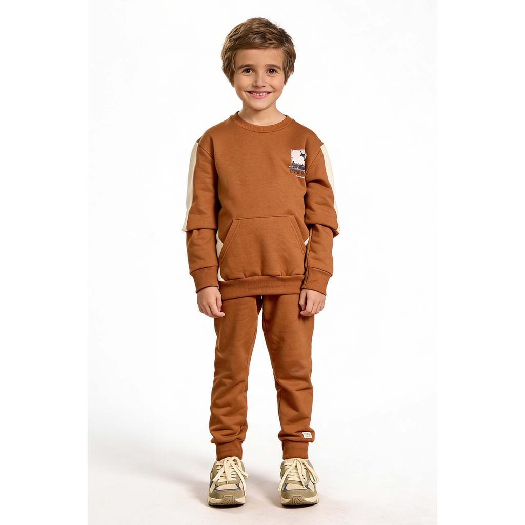 Conjunto Infantil Menino Moletom Recortes Elian Marrom