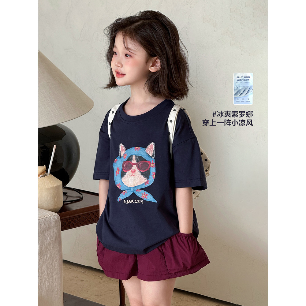 AM imagem bebê elefante roupas infantis meninas camiseta de manga curta 2025 novo estilo terno de verão infantil moda Sh