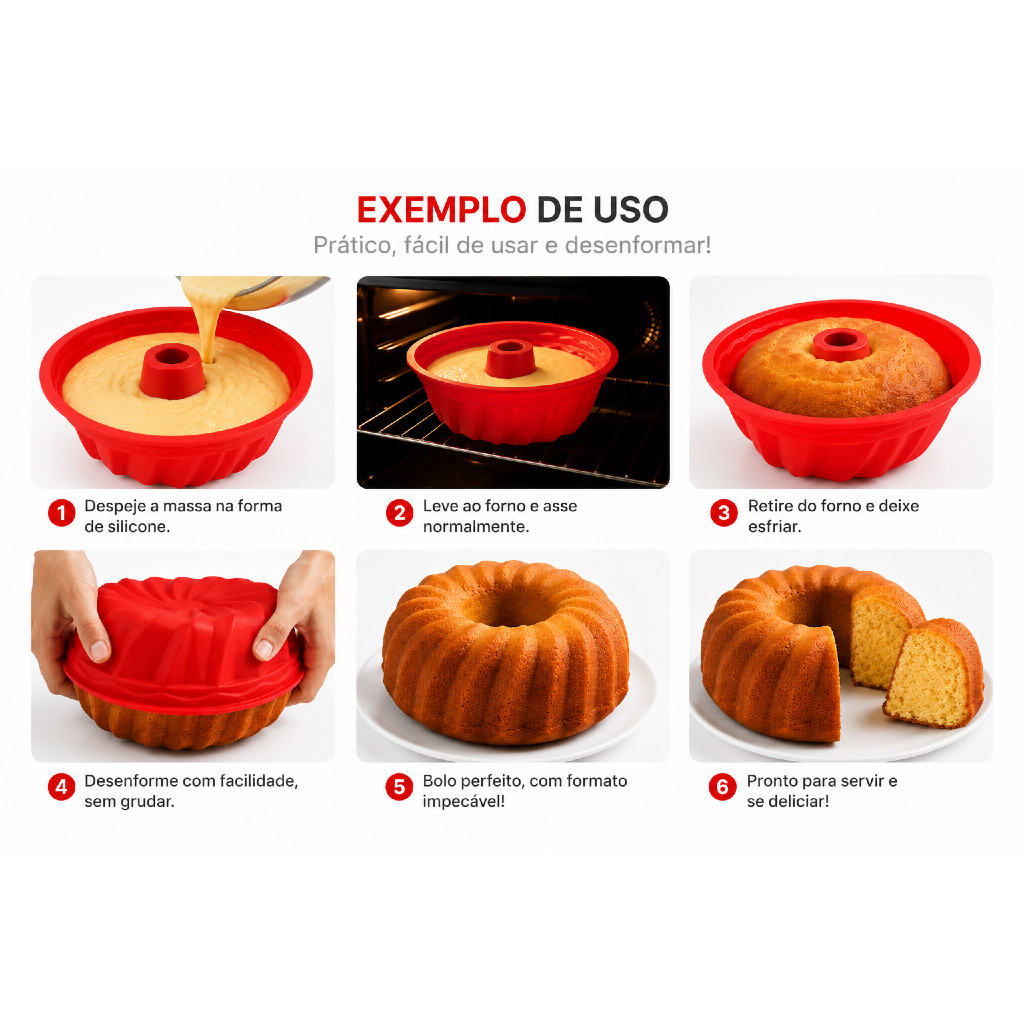 Forma Silicone Air Fryer E Forno 24cm Com Furo No Meio Bolo Pudim