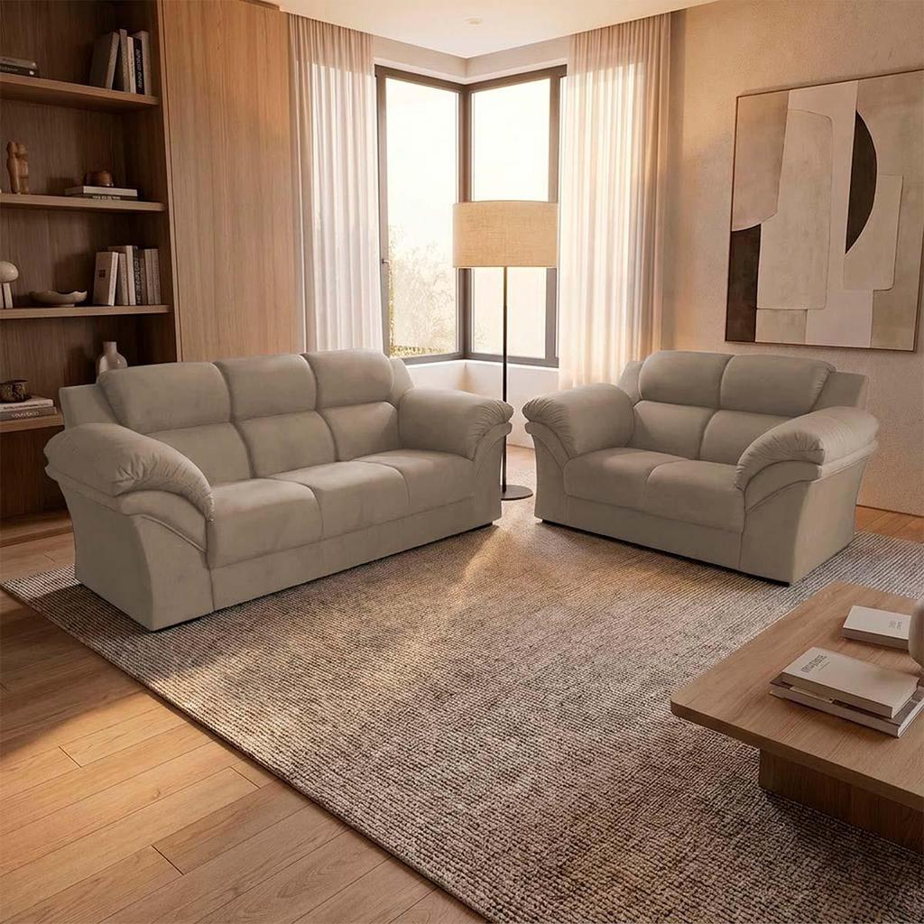 Conjunto Sofá Windsor Velut Bege 3 e 2 Lugares 2,04m e 1,59m - King House
