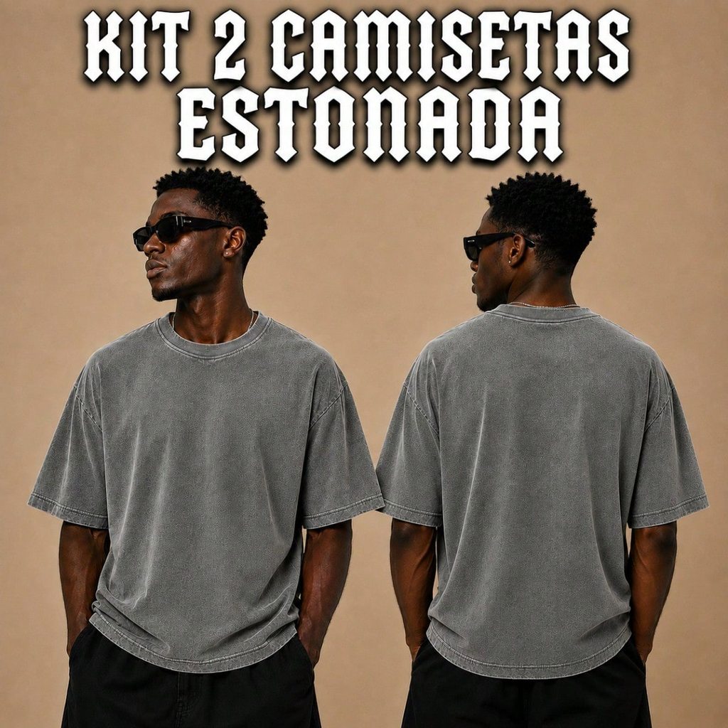 Kit 2 Camisetas Oversized Estonada 100% Algodão Unissex T-shirt Treino Academia