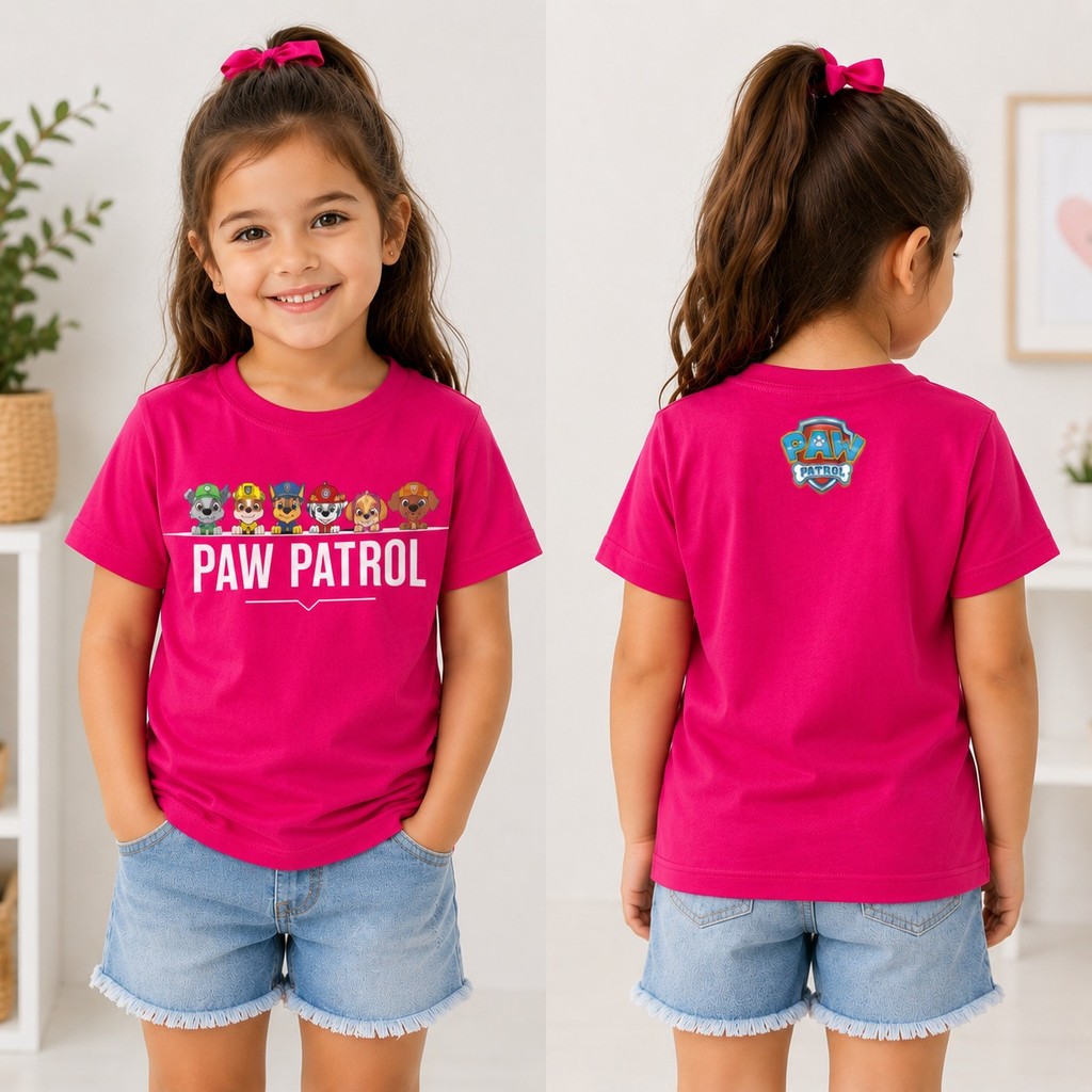 Camiseta Feminina Infantil Paw Patrol Patrulha Canina 100% Algodão Personagens Estampada Confortável Kids
