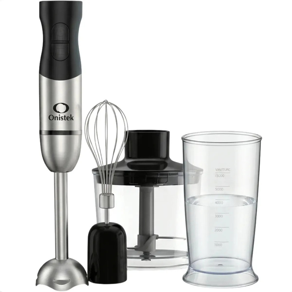 Mixer De Mão 4 Em 1 Turbo Inox Alta Potência 2 Velocidades Com Batedor Triturador Copo Prateado 220v