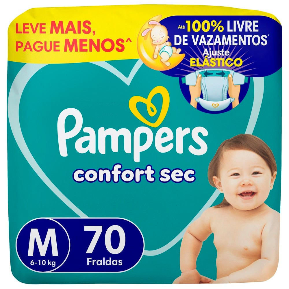 Kit 2 Fralda Pampers Confort Sec Tamanho M 70 Unidades Descartáveis