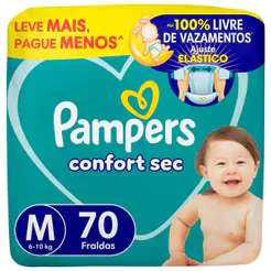 Kit 2 Fralda Pampers Confort Sec Tamanho M 70 Unidades Descartáveis