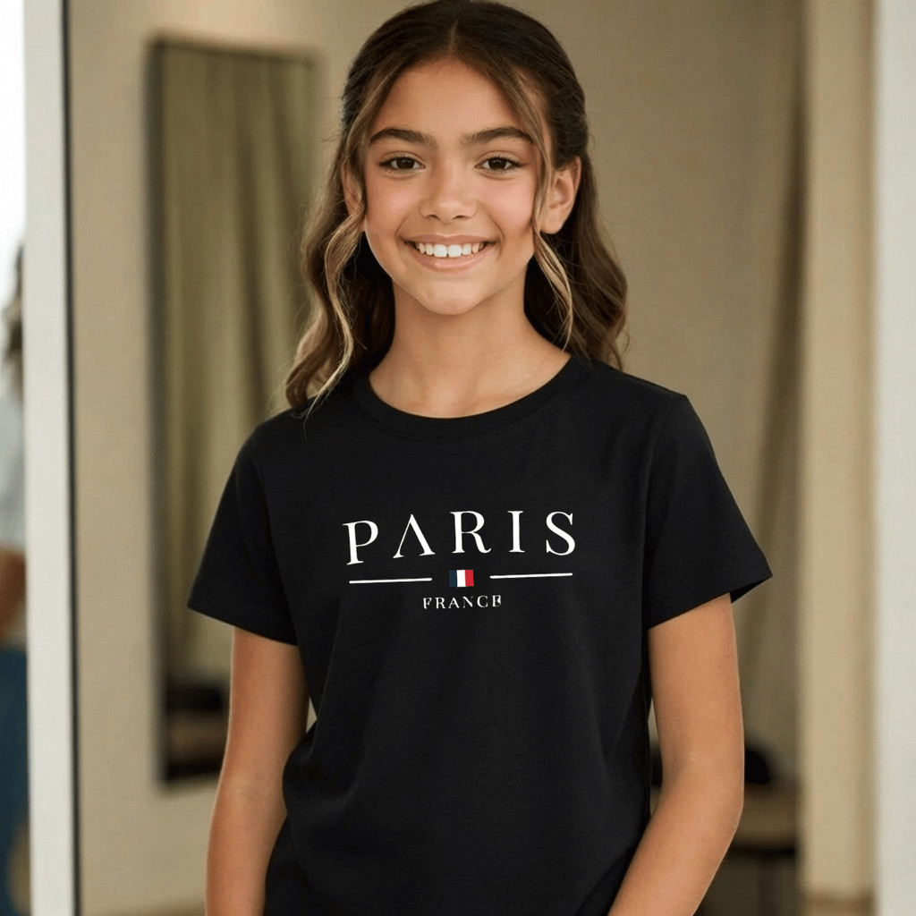 Camiseta Infantil Estampada Paris France 100% Básica Manga Curta Unissex Masculina e Feminino Básica