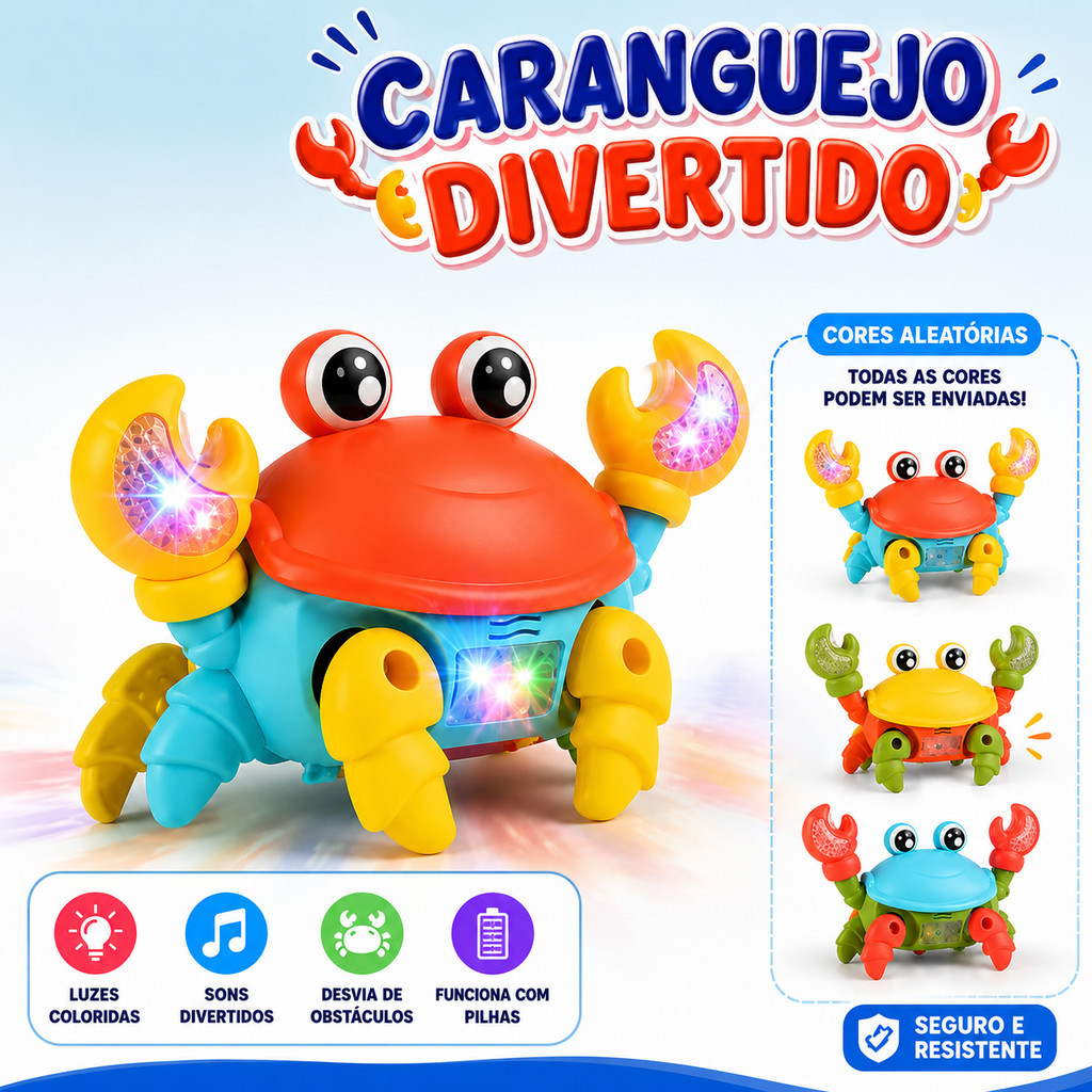 Caranguejo Brinquedo Fujão Som Luz E Movimento Maluco Siri Carangueijo Musical QX