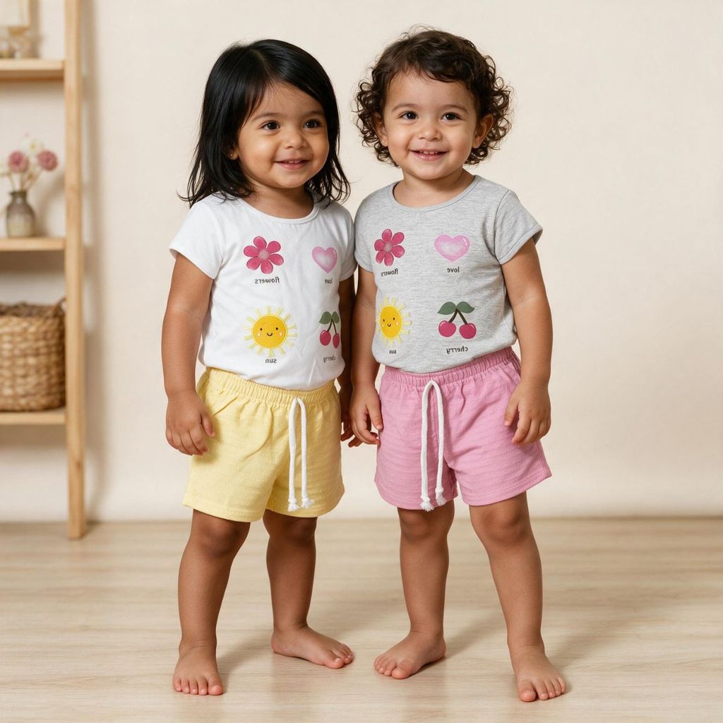 Kit Blusa Shorts Menina Conjunto Infantil Roupa Casual Feminina Estampado Manga Curta Confortável
