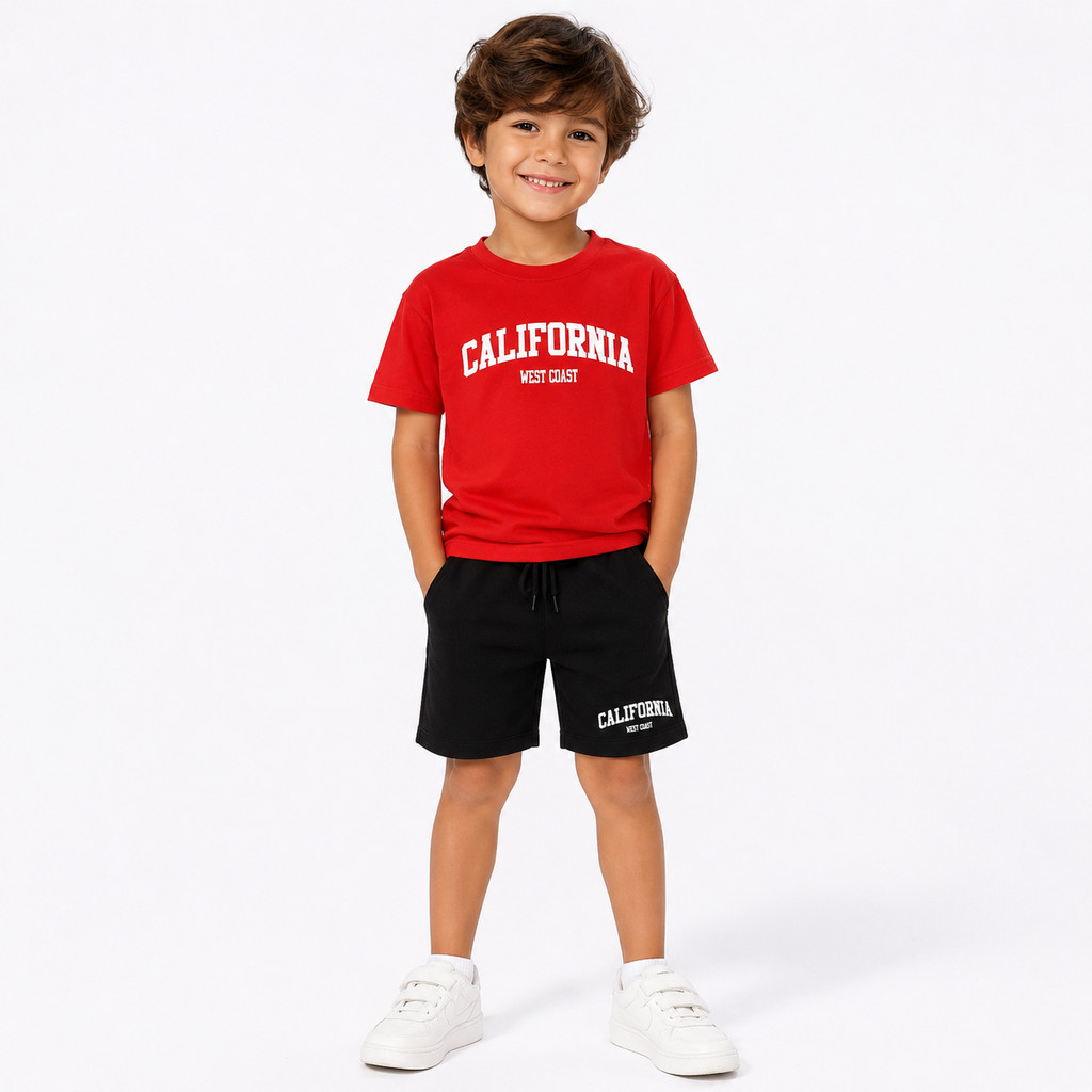 Kit Camiseta Infantil e Short Moletinho Masculino Da Moda Lançamento