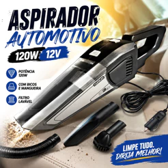 Aspirador de Pó Automotivo 120W 12V para Carro com Mangueira Bicos e Filtro Lavável
