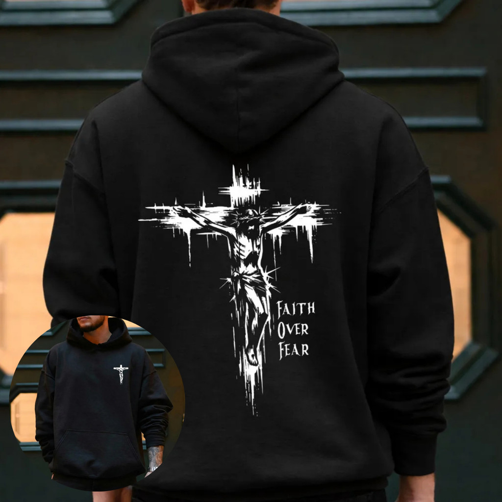 Moletom Canguru Unissex Religioso Cristão Gospel Faith Over Fear Visual Urbano