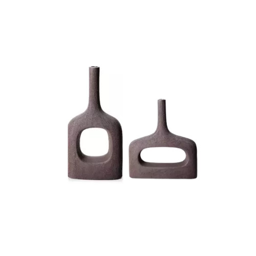Kit Vasos Decorativos em Resina Marrom com Abertura Escultural | Destaque Sofisticado para Sala