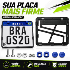 Suporte Moldura Protetor de Placa de Moto Mercosul de Motocicleta + Kit de Instalação