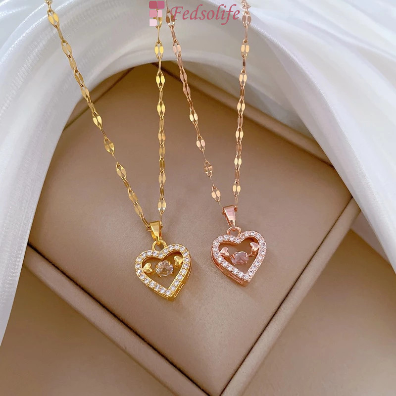 [Colar Fedsolife] Aço de titânio com banho de ouro, diamante rotativo banhado a ouro rosado, colar feminino requintado. 
