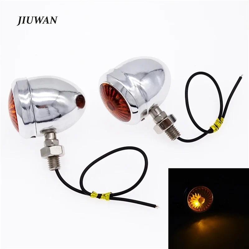 1 Par Universal 12V Retro Metal Cromo Motocicleta Sinais De Volta Indicador Halogênio Lâmpada Vintage Âmbar Para Harley