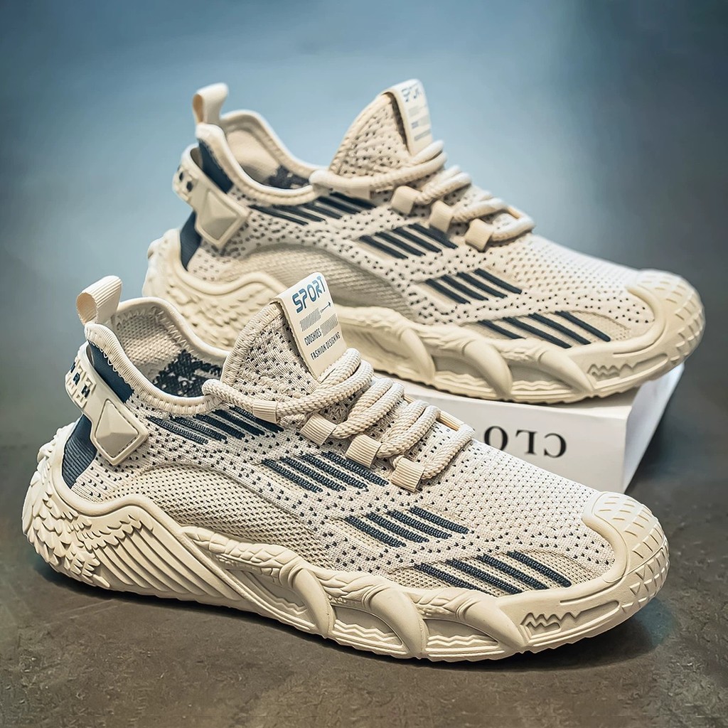 Sapatos masculinos de coco verão respirável estilo fino desodorante voando tecido malha esportes lazer sola macia leve a