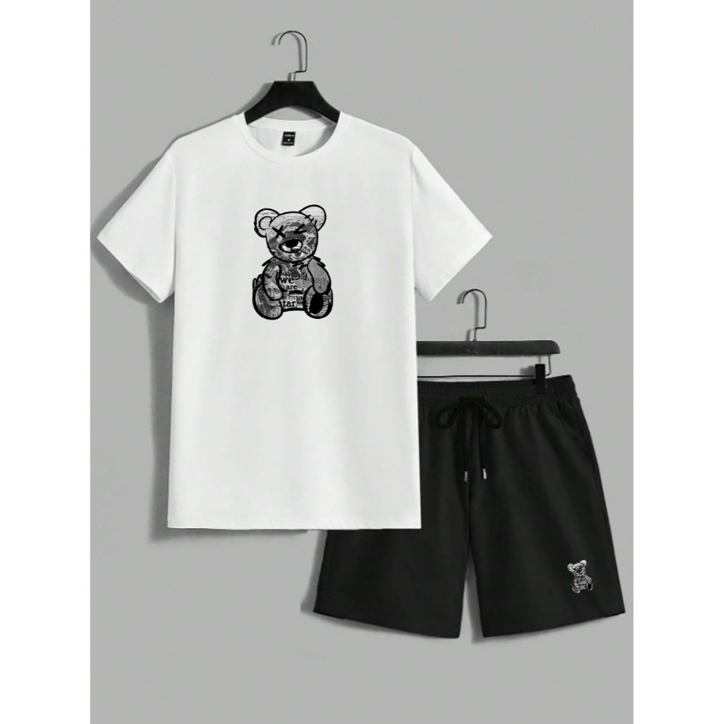 Kit Camiseta 30.1 e Short Tectel Conjunto Masculino Urso New Jornal Urbans Life Elegante