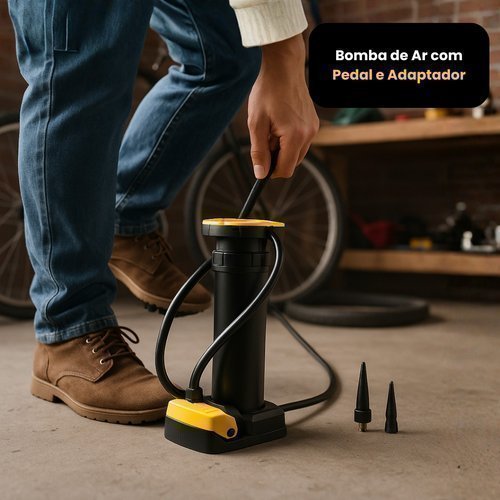 Bomba Ar Pedal Inflador Manual Adaptador Pneus Bicicleta Bola Colchão Boia Encher