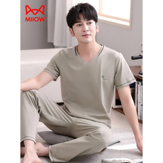 Gato pessoas algodão seda pijamas masculino primavera verão fino calças de manga curta verão Homewear masculino tamanho 