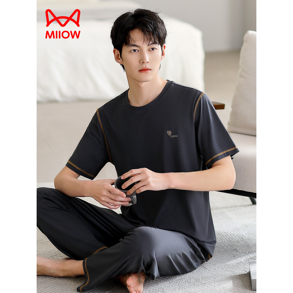 Gato pijamas masculino verão algodão seda calças de manga curta Loungewear 2026 novo estilo verão estilo masculino pode 