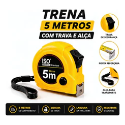 Trena Métrica 5m 24mm Com Trava Clipe Cinto Obra Construção com Alça de Bolso