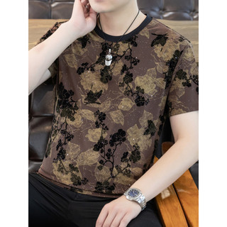 Camiseta masculina de manga curta cor flor em torno do pescoço na moda camiseta verão estilo fino moda única secagem ráp