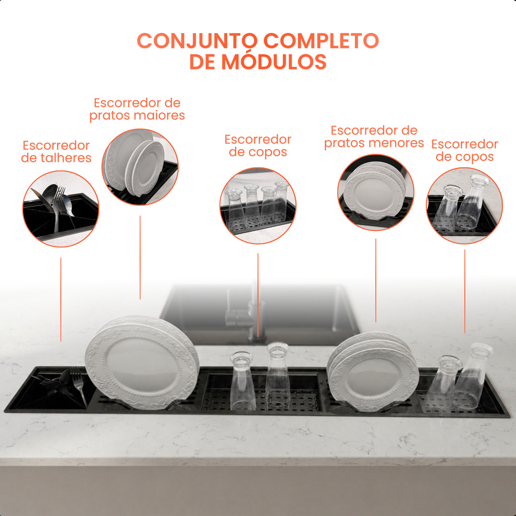 Calha Úmida Gourmet Canal Organizador Escorredor 120cm Preta · foto 2