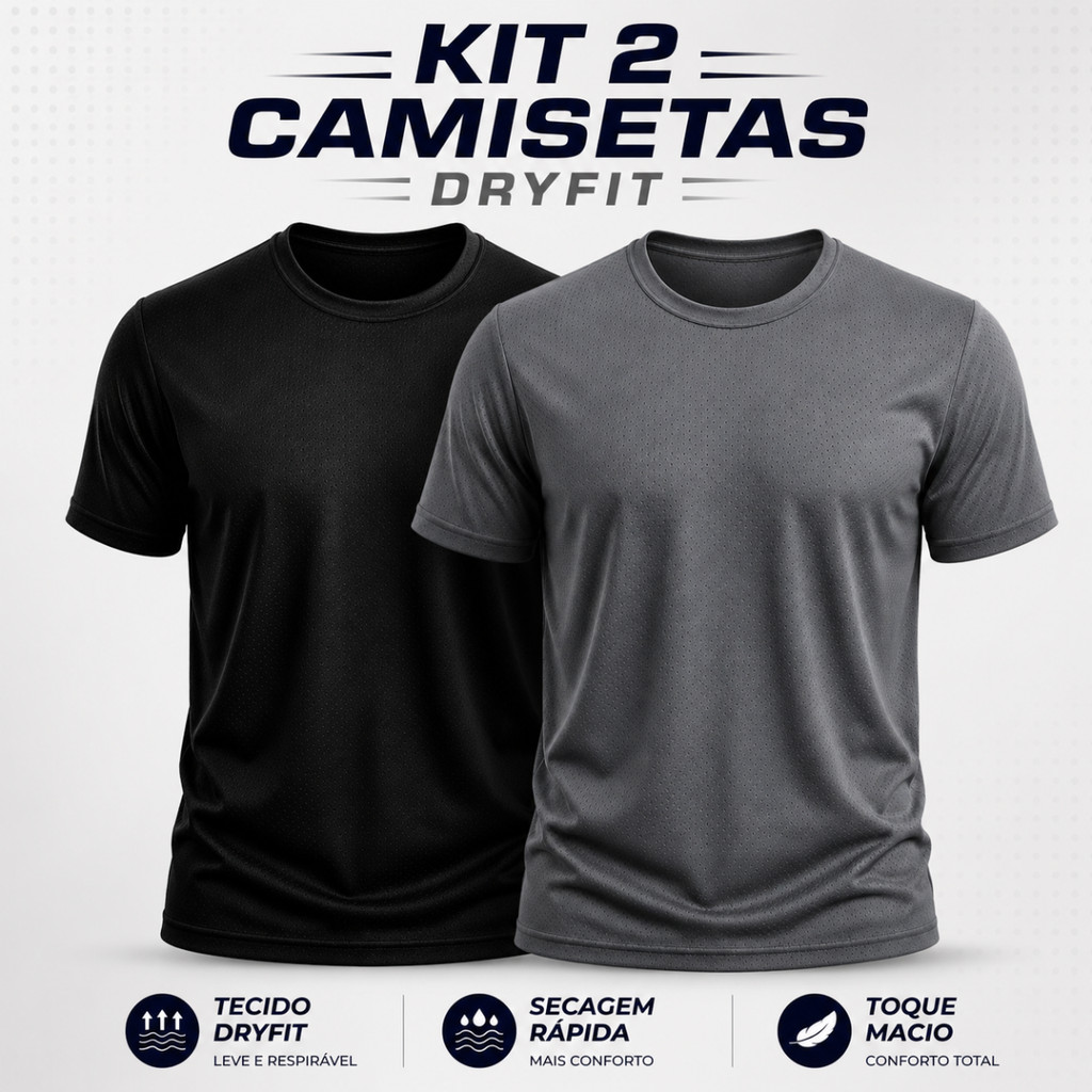 Kit 2 Camisetas Básica Masculina Dry Fit Esporte Treino Academia Proteção UV