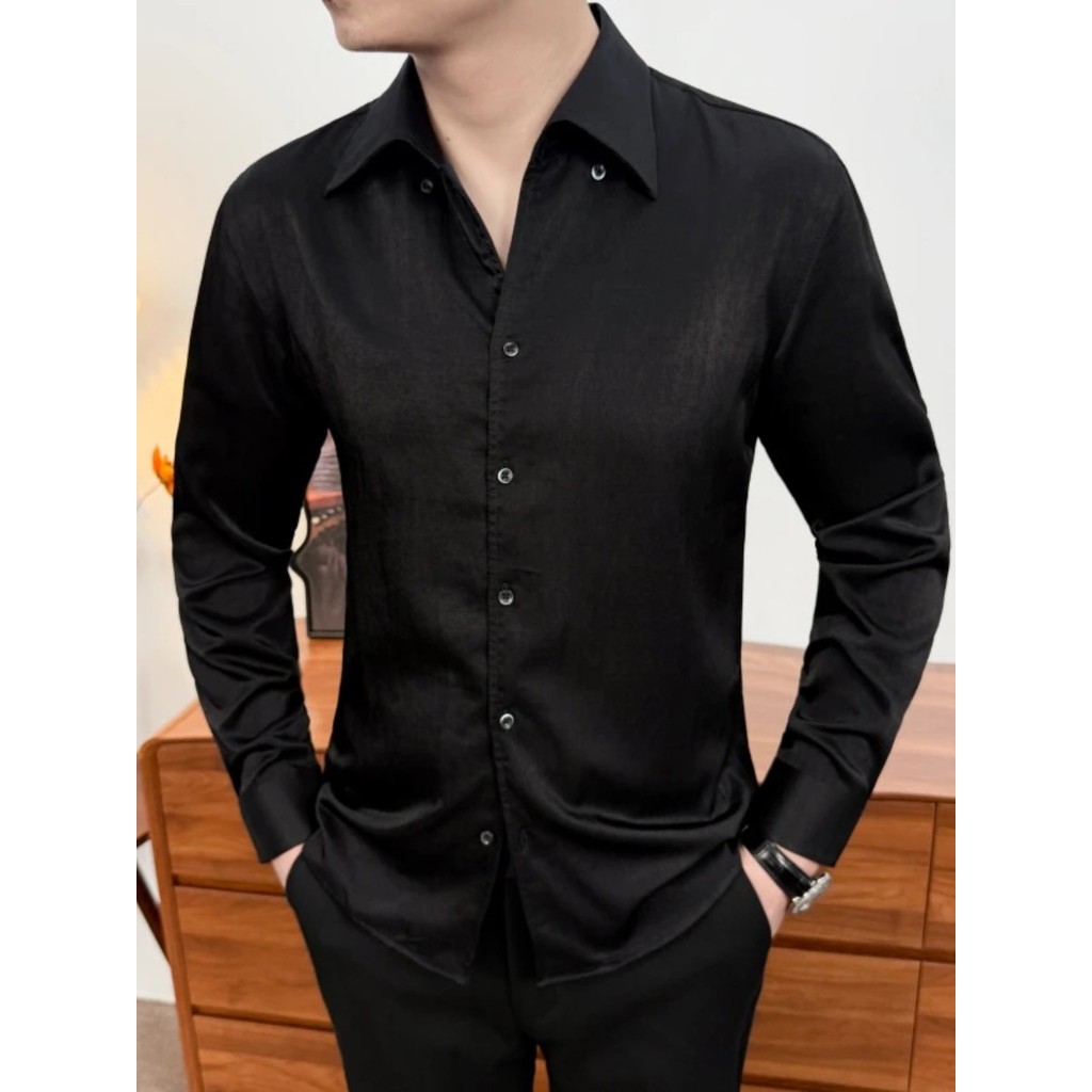 High-end lapela masculina magro-ajuste camisa de manga comprida primavera outono novo estilo high-end negócios Casual nã