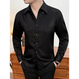 High-end lapela masculina magro-ajuste camisa de manga comprida primavera outono novo estilo high-end negócios Casual nã