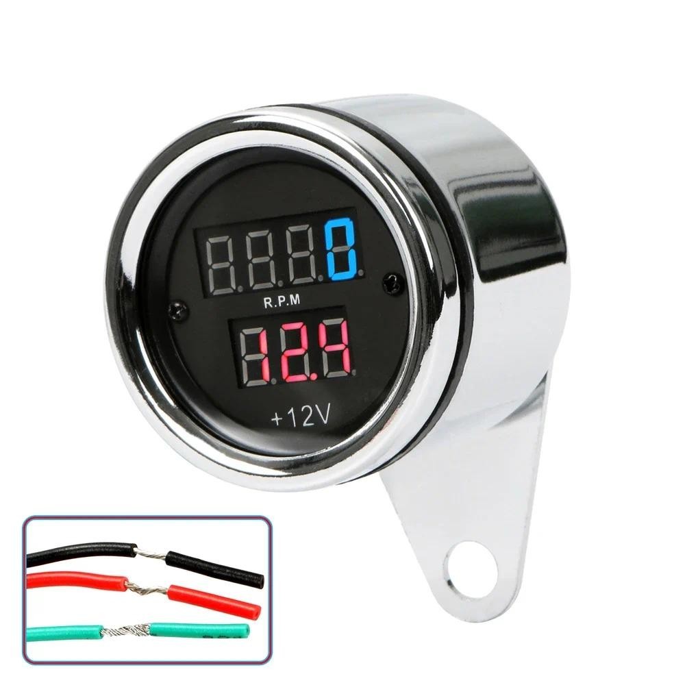 1pc Motocicleta LED Tacômetro Voltímetro Digital Medidor 12V Metal Odômetro Velocímetro Acessórios Universais