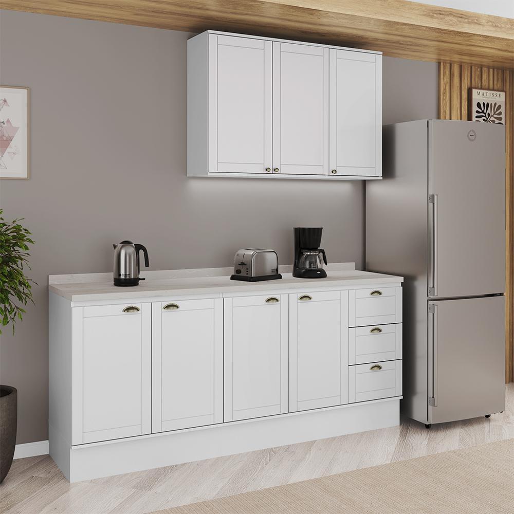Armário de Cozinha Completa com Balcão Milla Ivory Carraro Branco