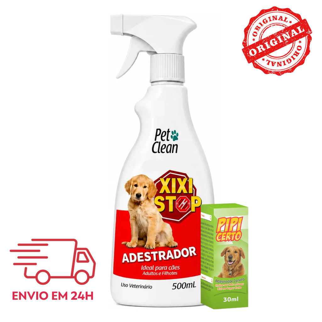 Kit Adestrador Canino Xixi Stop 500ml E Xixi Sim Pipi Certo 30ml Pet Clean