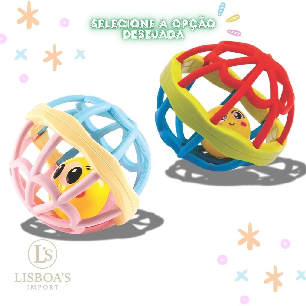 Bolinha Chocalho para Bebê com Mordedor de Silicone Macio – Brinquedo Sensorial Dutoys