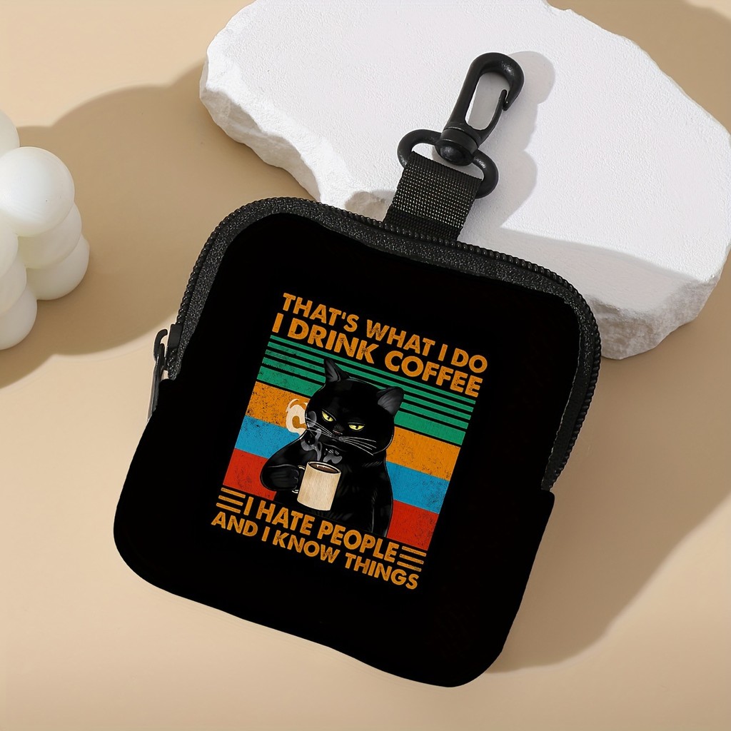 Gato preto impresso moeda bolsa de couro Artificial à prova dwaterproof água couro falso cor impresso zíper saco armazen