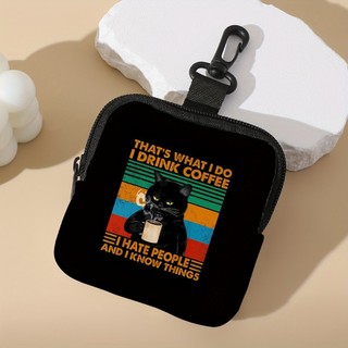 Gato preto impresso moeda bolsa de couro Artificial à prova dwaterproof água couro falso cor impresso zíper saco armazen