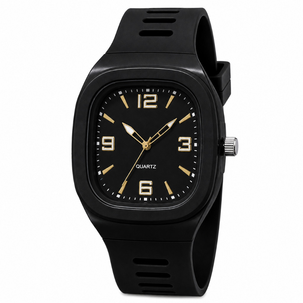 Relógio Masculino Casual Quadrado Borracha Colorido Presente Quartz Pulseira Silicone Confortável